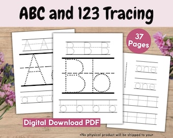 ABC and Number Tracing Printable Worksheets For Kids, Alphabet and Counting Practice, Simple Preschool and Kindergarten Handwriting Pages