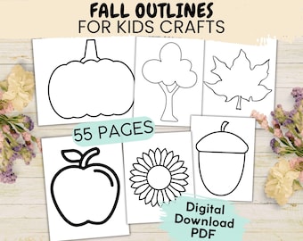 Fall Season Bold Image Outlines For Kids Crafts, Printable Autumn Coloring Sheets For Classroom Activities, Thanksgiving Student Art Project