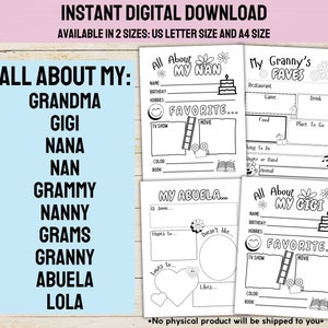 All About My Grandma Printable Questionnaire Worksheet for Kids ...
