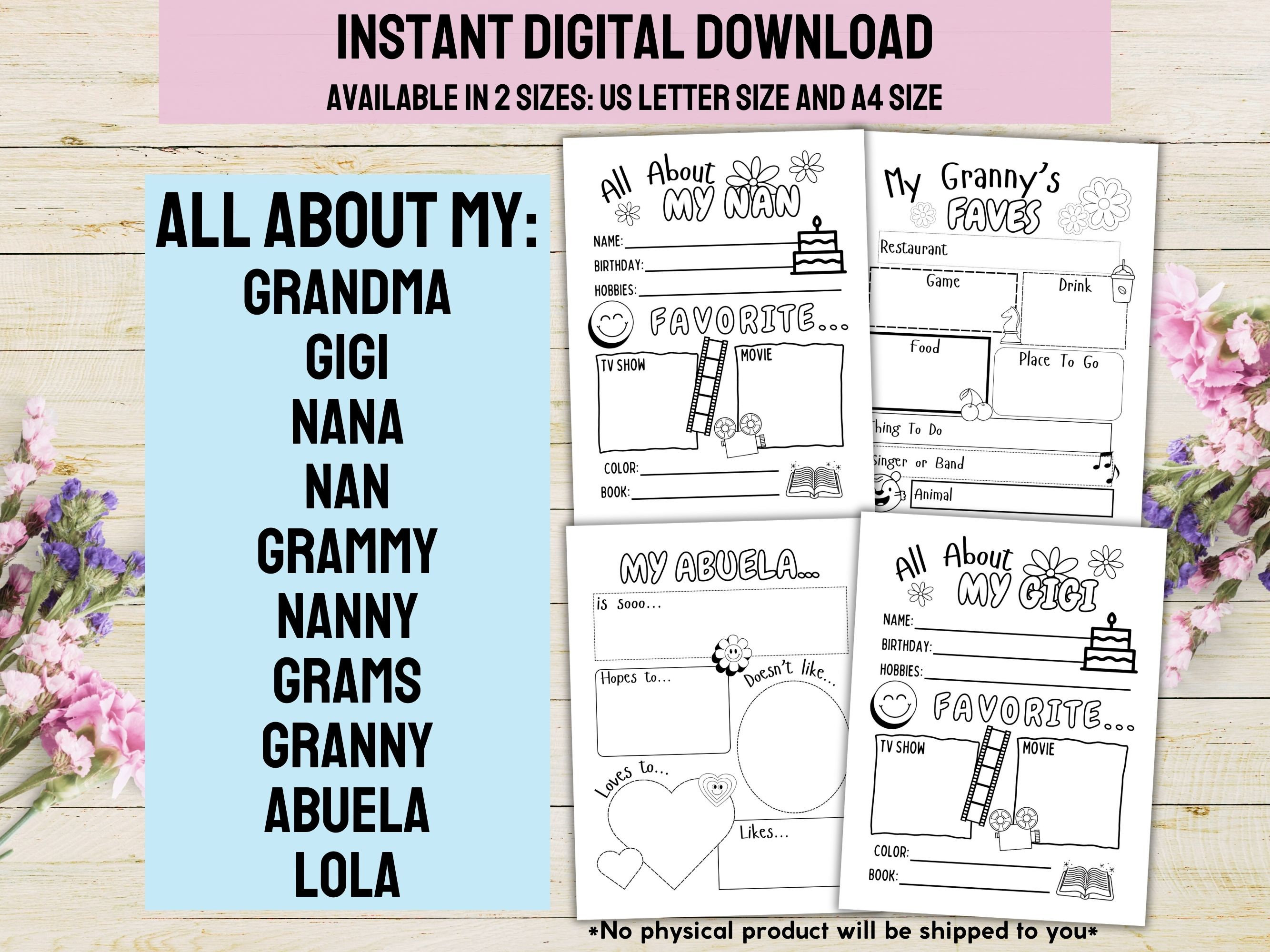 All About My Grandma Printable Questionnaire Worksheet for Kids ...