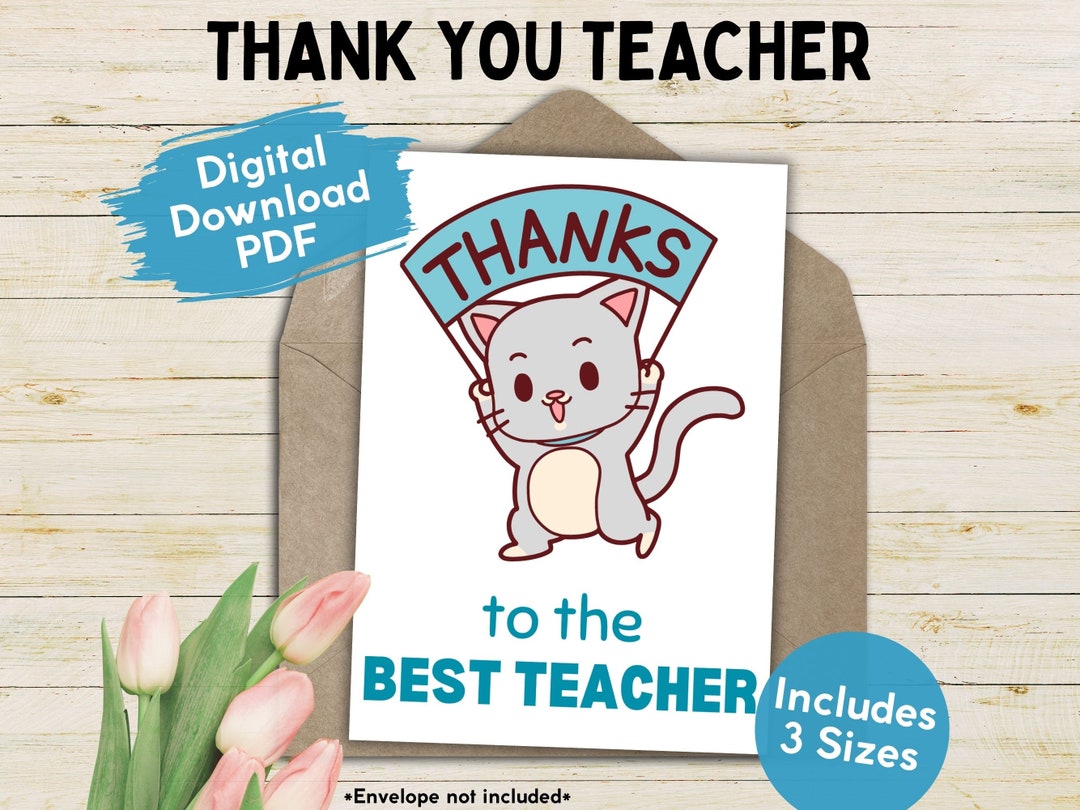Best Teacher Thank You Card Printable, Thanks Printable Carding, Gift