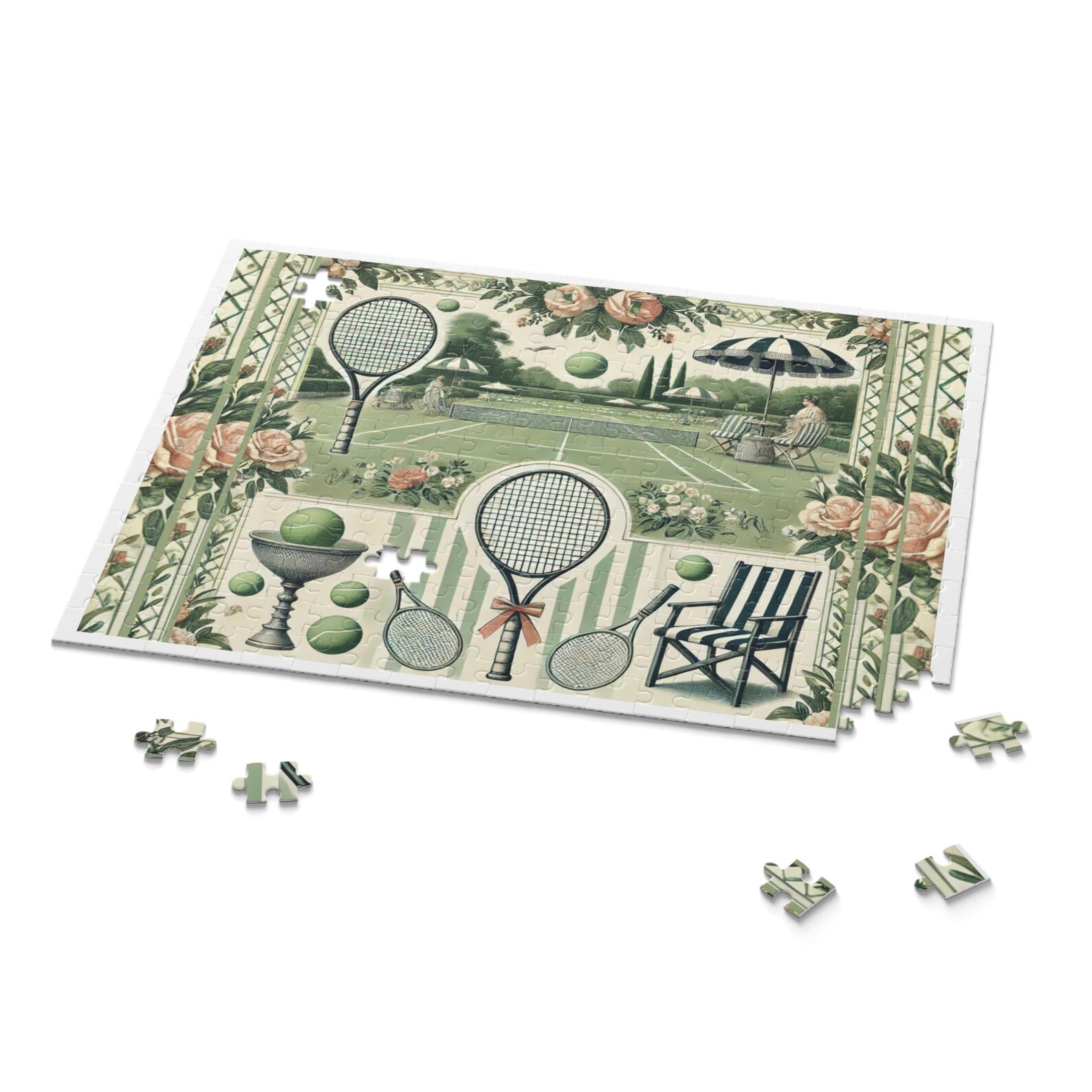 Vintage Tennis Courtly Charm Puzzle Luxury Jigsaw Puzzle Featuring 