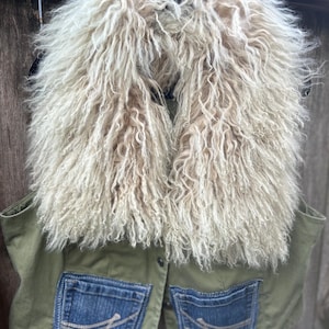Upcycled Sheep Fur Vest; Boho Western Style, size L-XL