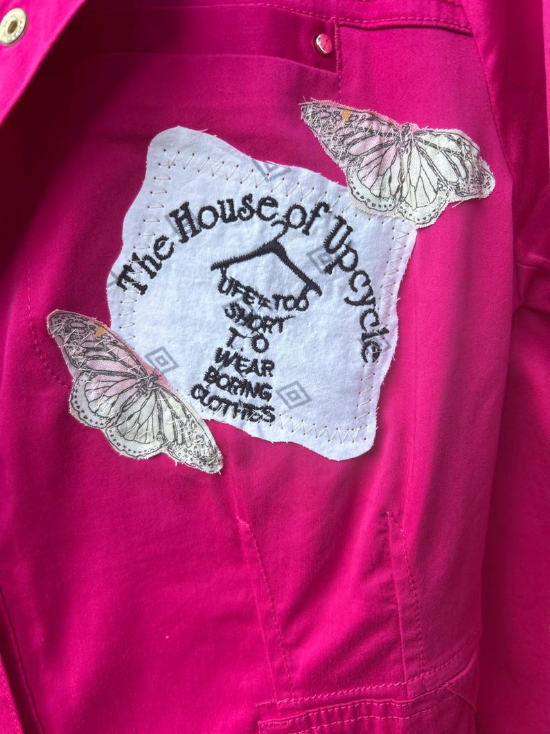 Upcycled Patchwork Jacket: Artwork applique, Whimsical Art image 5
