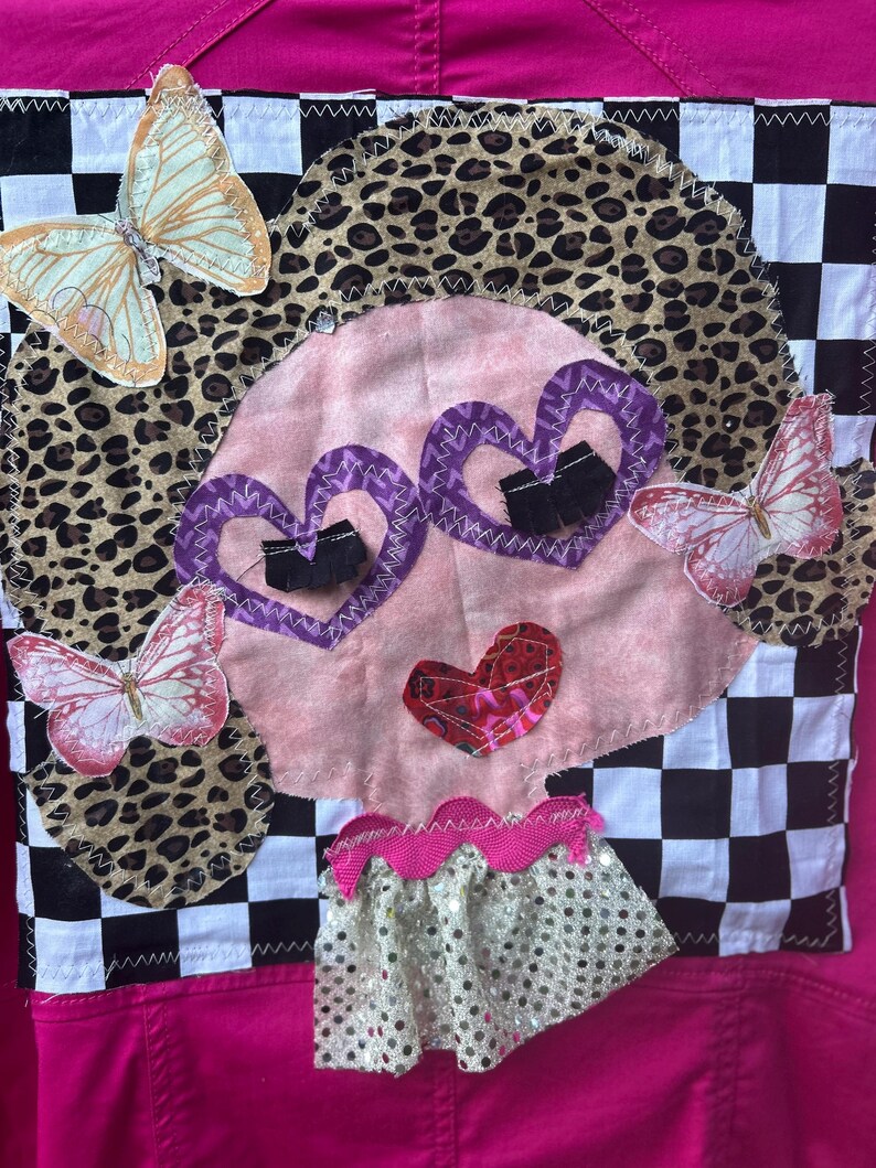 Upcycled Patchwork Jacket: Artwork applique, Whimsical Art image 3