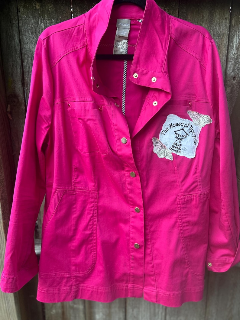 Upcycled Patchwork Jacket: Artwork applique, Whimsical Art image 4