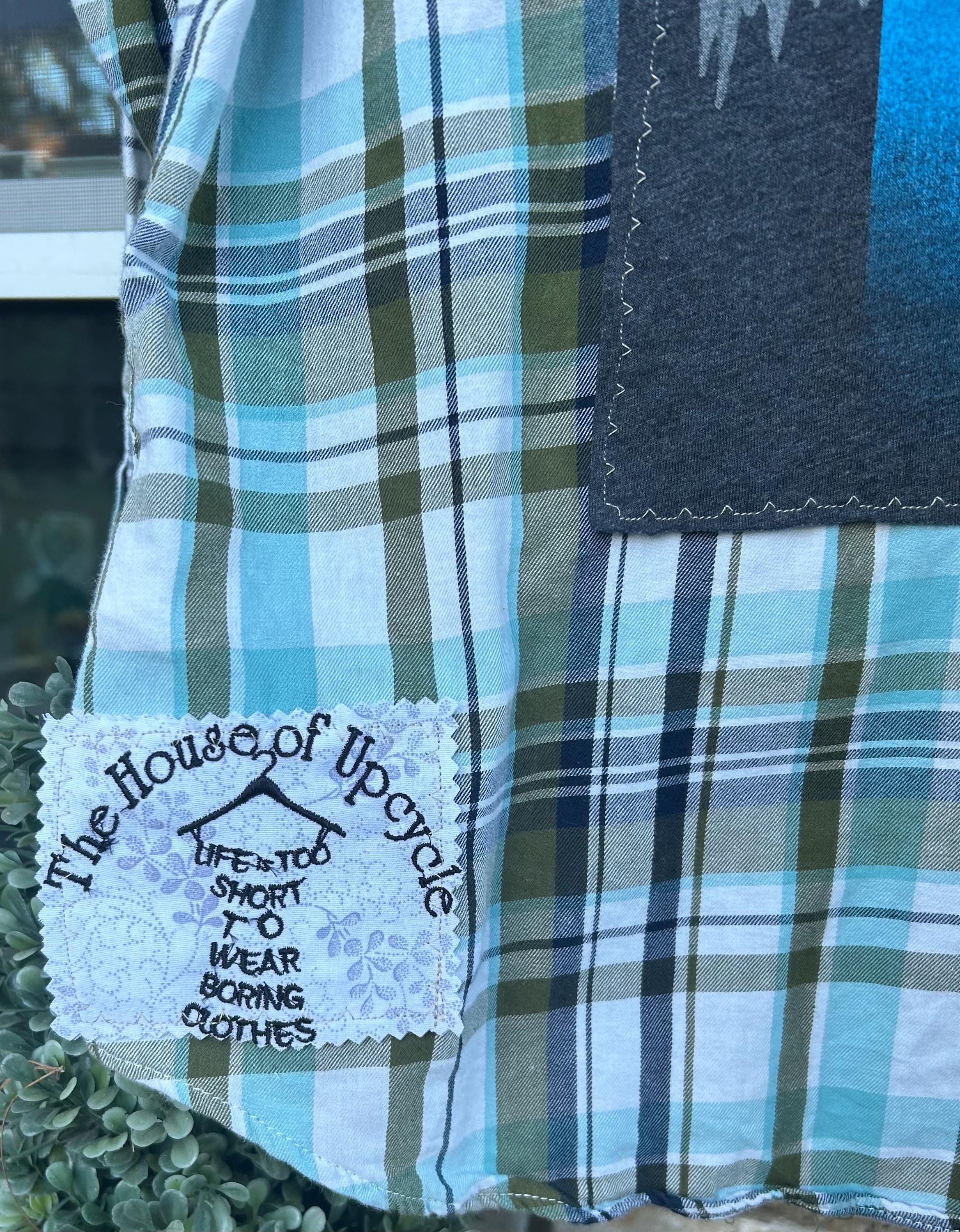 Women’s Upcycled Quilted Patchwork Boho Flannel Patchwork Bleached ...