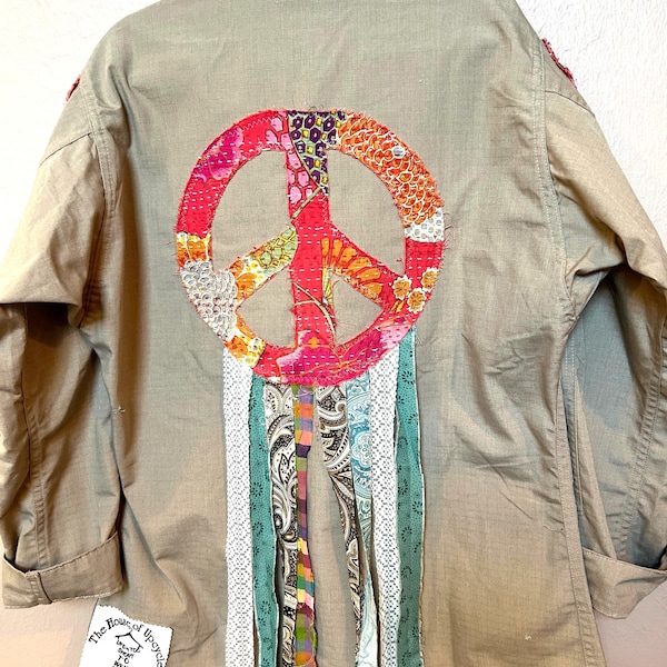Mixed Print Patchwork Peace Sign Midi Sweater