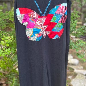 Upcycled Boho Butterfly Patchwork Jumper: Vintage Quilt Appliqué; Size S-M
