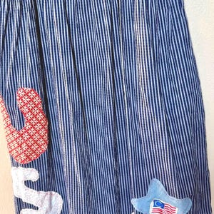 Upcycled Fourth of July USA Sundress: Patriotic Patchwork Fabric Appliqués, Size XL-XXL