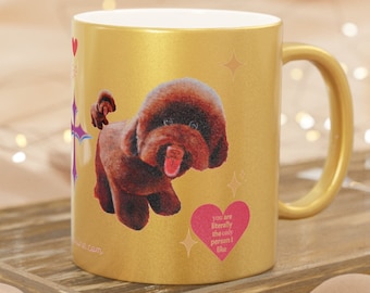 Cute Dog, Best Gift, Animal Lovers, Teddy Bear Cup, Poodle, Chocolate Teddy, Pet Cup, Wife Girlfriend, Metallic Mug (Silver\Gold)