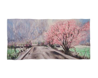 Sakura Blossom Beach Towel, Original Painting Art