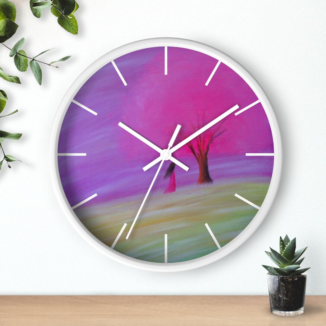 Cute Girl Wall Clock,pink Tree Wall Clock,original Painting Wall Clock ...