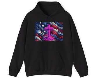 Hoodie met Amerikaanse vlag kruis, patriottisch christelijk sweatshirt