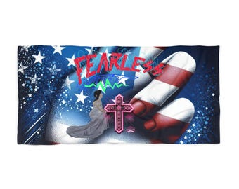 Christian American Flag Beach Towel, Fearless Patriotic Gift