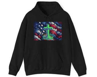 Hoodie met kruis Amerikaanse vlag, patriottisch christelijk sweatshirt