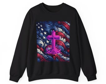 Hoodie met christelijk kruis, vlag van de VS, sweatshirt met patriottische Jezus