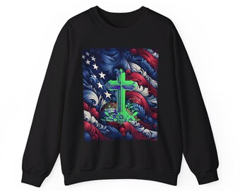 Hoodie met Amerikaanse vlag kruis, sweatshirt Christian Patriotic USA