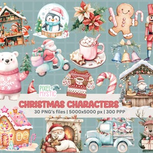 Christmas Day Clipart, Cute Christmas Clipart Bundle, Sweet Christmas Clipart, Christmas Village, Christmas Holiday, Commercial Use