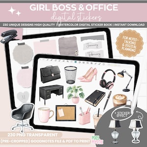 Girl Boss Digital Stickers, digital work stickers goodnotes, boss babe stickers for goodnotes, office stickers, Digital journal Stickers