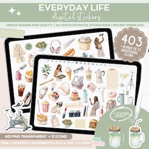 Goodnotes Sticker Book, 434 Digital Planner Stickers, Black Girl Everyday Stickers, Pre-Cropped PNG Digital Stickers for iPad & Notability