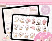 Sakura Kawaii Cat Digital Stickers: GoodNotes Planner, PNG, PDF