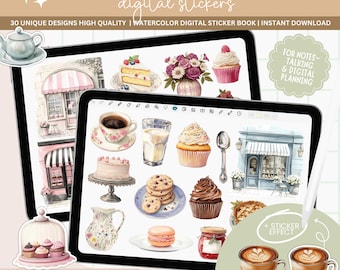 Watercolor Coffee Shop Clipart: PNG Stickers for GoodNotes (Precropped)