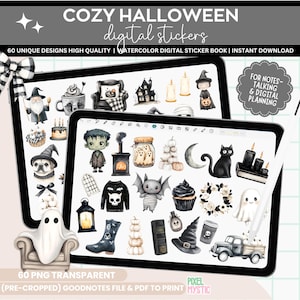 Watercolor Cozy Halloween Clipart, Digital sticker halloween, Cute Halloween Clipart Bundle, Modern Halloween PNG Bundle, stickers goodnotes