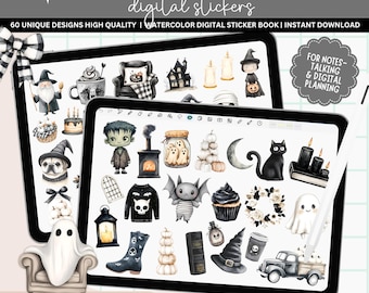 Watercolor Halloween Clipart Bundle: Cozy Digital Stickers (PNG, Goodnotes)
