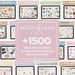 Mega BUNDLE Digital Stickers GoodNotes, Aesthetic Digital Stickers, WATERCOLOR stickers, Digital Planner Stickers, ipad stickers, notability