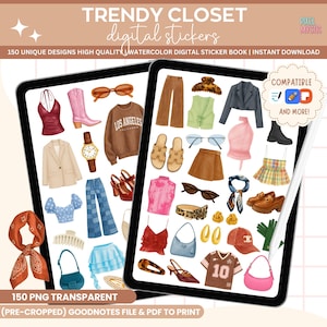 Fashion Outfit Stickers: 150+ Watercolor Closet PNGs (Digital Download)