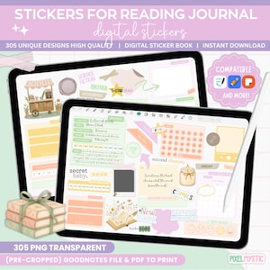 Reading Journal Stickers: Pastel Book Tracker, GoodNotes Planner (Digital Download, PDF)