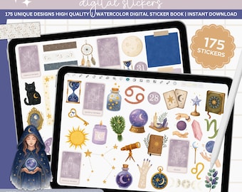 Watercolor Tarot & Zodiac Stickers: Digital Planner, GoodNotes (PDF)