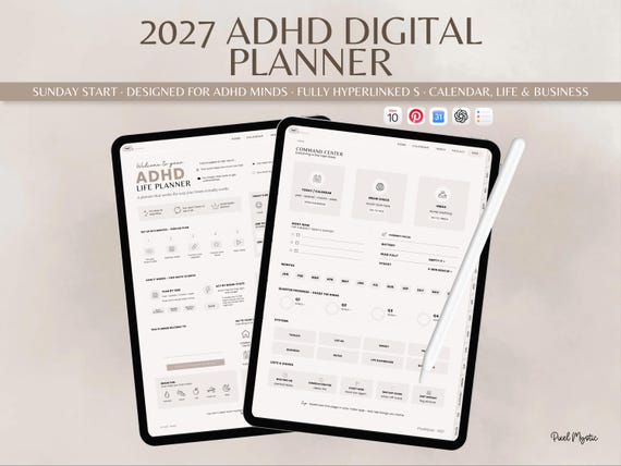 ADHD Digital Planner 2027 for Goodnotes, Hyperlinked Life Planner & Calendar for Neurodivergent Adults
