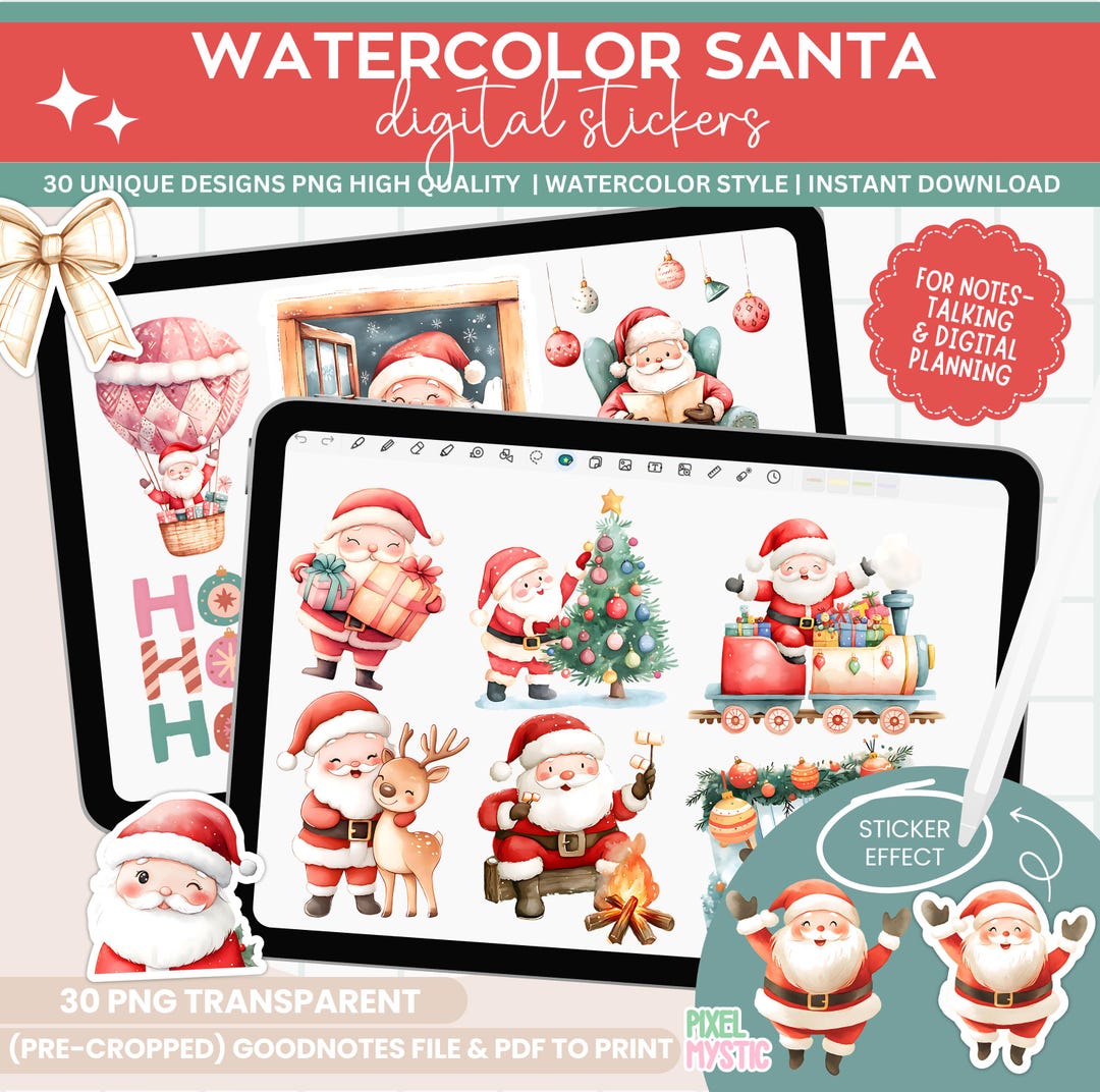 Watercolor Santa Clipart, 30 PNG Christmas Santa Clipart, Cute Reindeer ...