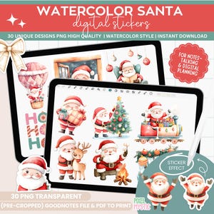 Watercolor Santa Clipart, 30 PNG Christmas Santa Clipart, Cute Reindeer PNG, Christmas Cute Santa Claus Png, Watercolor Winter Clipart Santa