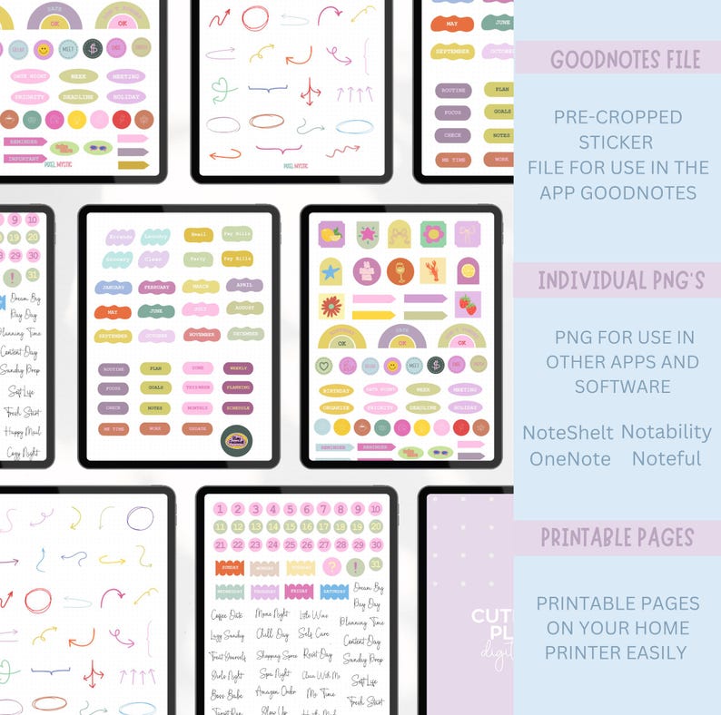 195 Pastel Aesthetic Planner Stickers for GoodNotes | Digital Planner Stickers Bundle | iPad PNG | Printable PDF | Instant Download image 4