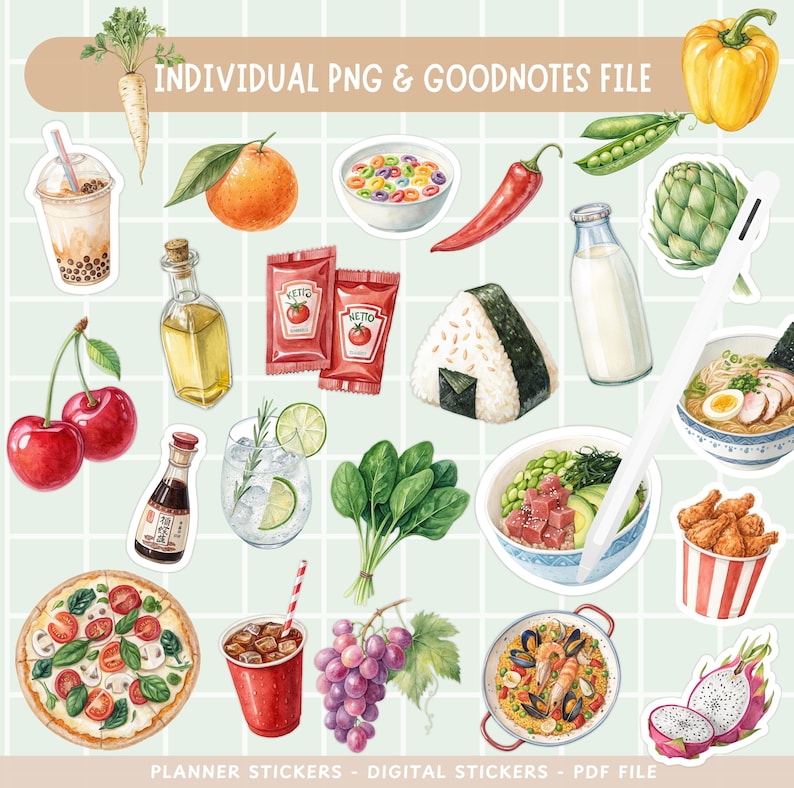 Food Digital Stickers: Meal Planner Clipart (PNG, PDF, GoodNotes) imagen 3
