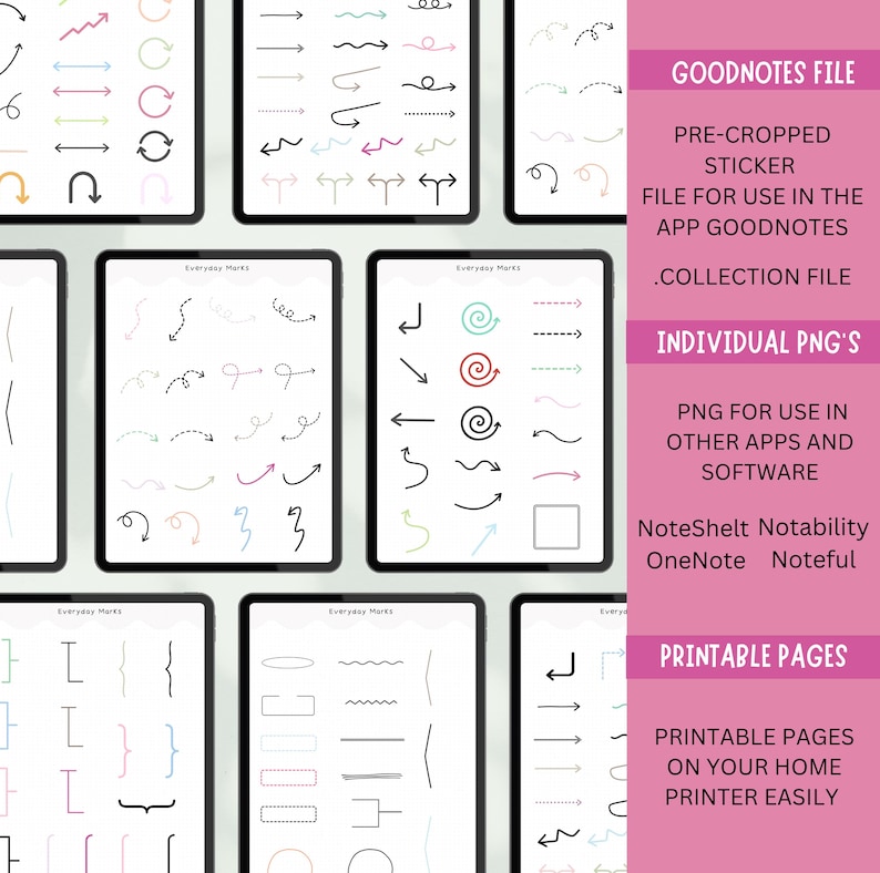 Guide Arrows Sticker Arrow Digital Stickers, Doodle Arrows, Goodnotes stickers, Digital ...