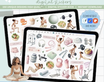 Fitness Digital Stickers, Self Care Digital Stickers, Gym Girl Digital Stickers, workout stickers, Healthy Lifestyle stickers