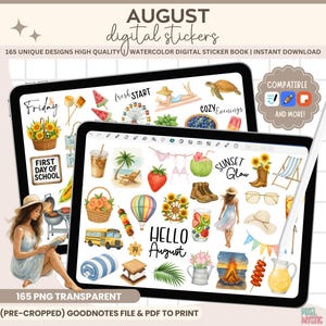 August Goodnotes Stickers, Summer Digital Sticker, Stickers for Digital Planners, Goodnotes Sticker Book, Monthly Stickers, summer goodnotes