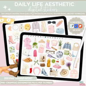 Everyday Digital Stickers, Digital Planner Stickers, Daily Stickers, Aesthetic Stickers, Journal Stickers, Goodnotes Stickers, iPad Stickers