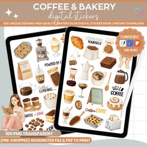 Coffee & Pastry Digital Stickers: Watercolor Planner Clipart (PNG, GoodNotes, PDF)