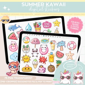 Cute Kawaii planner Stickers for Goodnotes, Cute Kawaii PNG, Kawaii Stickers PNG, Kawaii Sweet, kawaii beach summer, Kawaii stickers PNG