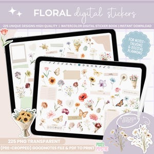 Floral Digital Stickers, goodnotes stickers, flower stickers, floral aesthetic digital stickers, spring digital planner, Journal Stickers