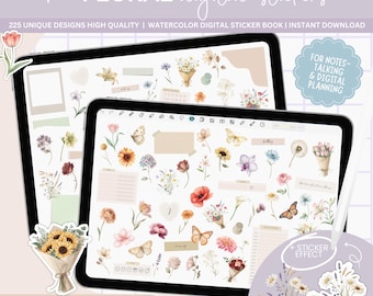 Floral Digital Stickers: Boho Planner, GoodNotes (225 PNGs)
