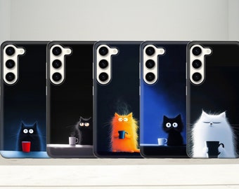 Twilight kitty black cat with cup of coffee  Phone Case Blackcat lover Cover for Samsung Galaxy S24 S23 FE S22 Pro S21 Ultra A55 A35 A05