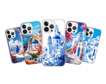 Mediterranean Phone Case Santorini Greece Cover for iPhone 15Pro, 14, 13, 12, 11, Google Pixel 8, 7A, 6A, Samsung Galaxy S24 Ultra, S23fe, A