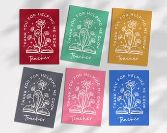 Teacher Gratitude Card - "Thank You for Helping Me Grow" - End of Year Appreciation Card