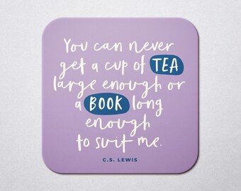 Funny tea and books literary quote coaster | for book or tea lover